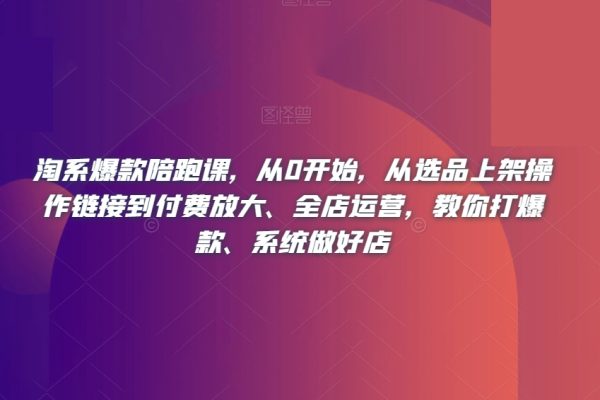 從0開始，從選品上架操作鏈接到付費放大、全店運營，教你打爆款、系統做好店