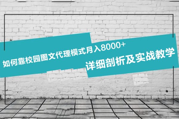 如何靠校園圖文代理模式月入8000+！詳細(xì)剖析及實(shí)戰(zhàn)教學(xué)【揭秘】