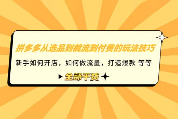 拼多多從選品到截流到付費的玩法技巧，助你掌握拼多多截流自然流量玩法，高投產(chǎn)玩法