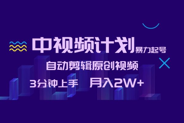 中視頻計劃暴力起號，自動剪輯原創視頻，3分鐘上手，月入2W+【揭秘】